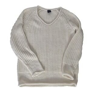 Gap Sweater Womens Small Cream Ribbed Roll Neck Long Sleeve‎ V- Neck Pullover